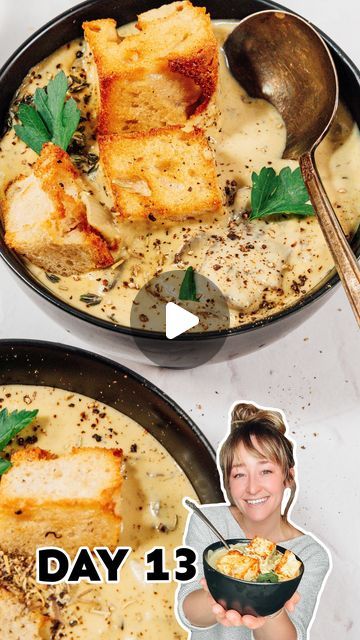 425K views · 30K likes | Sarah Bond on Instagram: "Day 13 of the 31 Day Vegetarian Challenge: Creamy Vegan Mushroom Soup 🍄

It has a secret ingredient that makes it so creamy and rich (while being totally plant-based)! 

FOR THE RECIPE 👉 comment “soup”

Try it and leave a review to be entered to win 🎉
.
.
.
.
#mushroomsoup #soupseason #vegansoup #creamofmushroom #cashewcream #vegetariansouprecipe #vegansouprecipe #souptok" Vegan Mushroom Soup, Lean Cuisine, Vegetarian Soup Recipes, Vegan Mushroom, Plant Based Diet Recipes, Vegan Thanksgiving Recipes, Vegan Soup Recipes, Vegan Soups, Soup Season