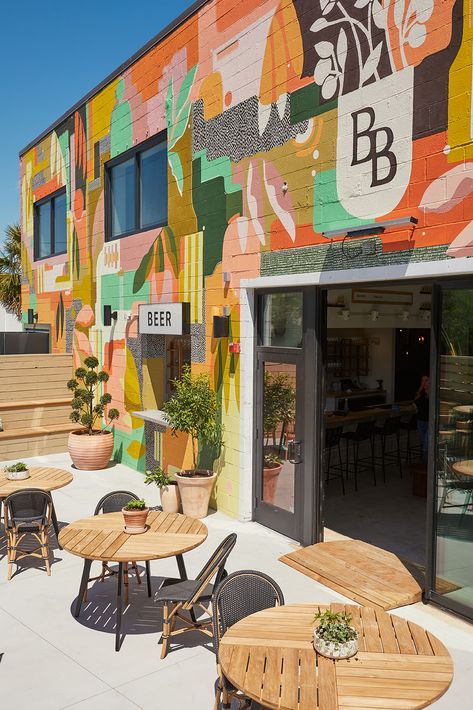 Beer Garden Mural, Cafe Mural Art, Kombucha Brewery, Brewery Mural, Hard Kombucha, Brewery Taproom, Exterior Murals, Brewery Bar, Brewery Design