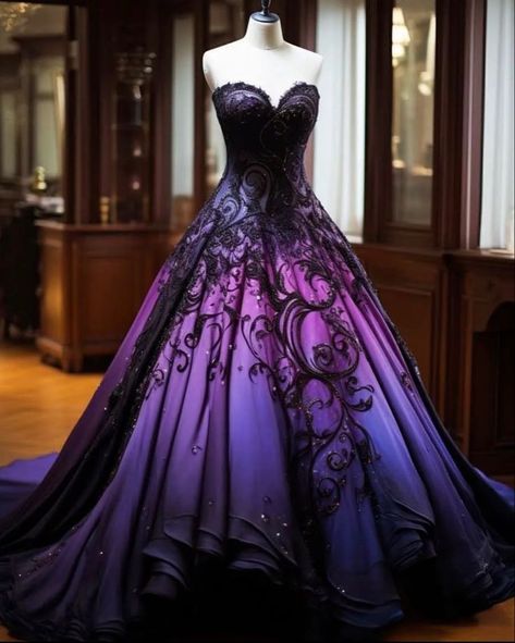 Renewal Vows, Black Wedding Gowns, Magical Dress, Purple Wedding Dress, Pretty Quinceanera Dresses, Stunning Prom Dresses, Frilly Dresses, Fashion Drawing Dresses, Fantasy Dresses