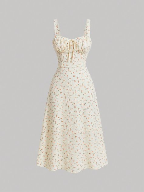 Women's Sweet Floral Print Romantic Countryside Style Mid-Length Vacation Dress,Summer Women Dresses,Floral Dress,Yellow Dress White Boho  Sleeveless Woven Fabric Plants,Ditsy Floral,All Over Print Cami Non-Stretch  Women Clothing, size features are:Bust: ,Length: ,Sleeve Length: Vestidos Cottagecore, Floral Dress Shein, Women Maxi Dresses Summer, Fabric Plants, Countryside Style, Yellow Clothes, Ruffle Trim Dress, Vacation Dress, White Sleeveless Dress