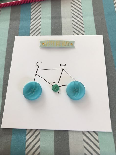 Bike Birthday Cards, Button Art Projects, Bike Card, Birthday Card Drawing, Birthday Card Craft, Homemade Birthday Cards, Greeting Card Craft, Cute Birthday Cards, Card Drawing