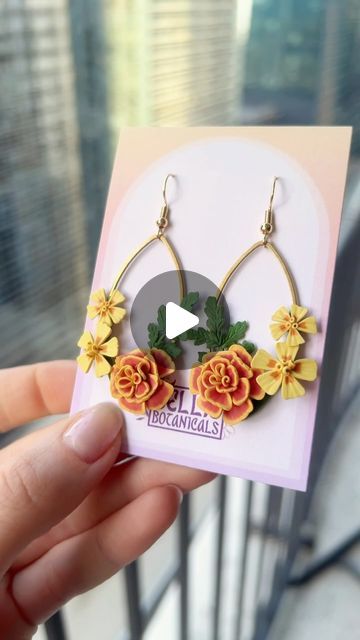 Marigold Earrings, First Earrings, Fimo Diy, Resin Artist, Polymer Clay Resin, Homemade Clay, Clay Canes, Polymer Clay Diy, Floral Shop