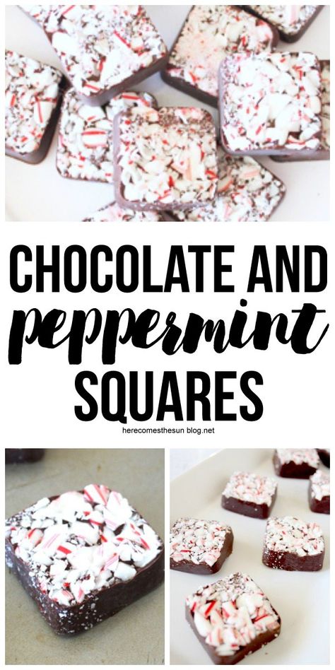 You only need 2 ingredients and 10 minutes to make these chocolate peppermint squares. Click for the recipe. Squares Recipes, Xmas Goodies, Pinterest Christmas, Pink Cookies, Festive Food, Holiday Drink, Peppermint Cookies, Tasty Foods, Here Comes The Sun