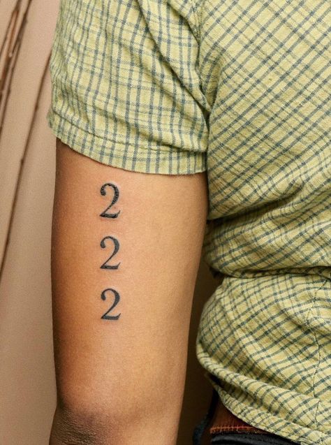 Vertical Number Tattoo, Tattoos Survivor, 222 Tattoo Ideas, Tattoo Ideas 2022, 222 Tattoo, 30 Tattoo, Survivor Tattoo, Random Number, Number Tattoo