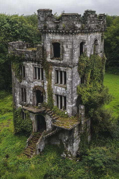 Abandoned House Aesthetic, Overgrown Buildings, Old Buildings Aesthetic, Overgrown Castle, Abandoned Cathedral, Abandoned Manor, Ruined Buildings, Abandoned World, Feeling Uneasy