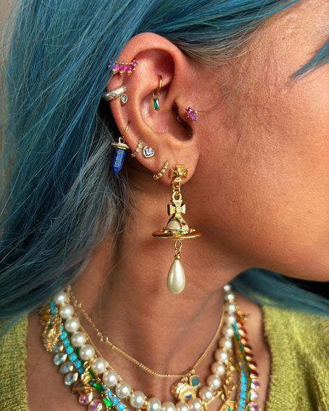 happy august! Earrings Stack, Ear Curation, Happy August, Earring Stack, Crazy Life, Colorful Earrings, Tattoos And Piercings, Piercings, Gems