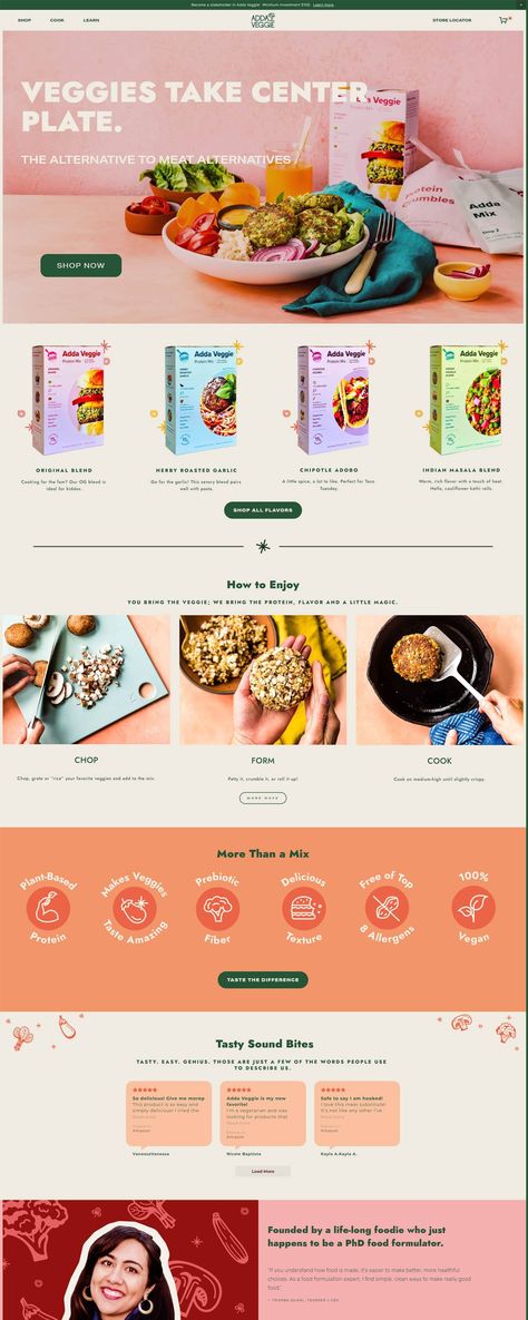 Adda Veggie | eCommerce Website Design Gallery & Tech Inspiration Food Website Homepage Design, B2c Website Design, Creative Ecommerce Website Design, Snacks Website Design, Healthy Food Website Design, Unique Website Design Inspiration, Food Ecommerce Web Design, Web Ux Design, Website Design Homepage