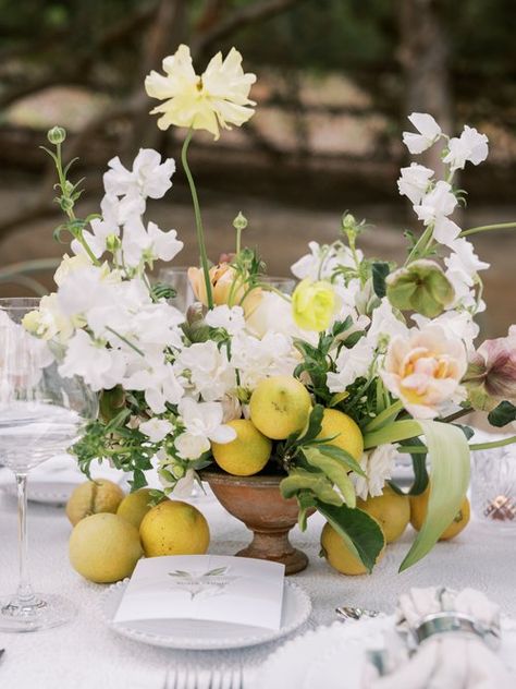 Kasia Mitch — Jake Anderson Photography Lemon Table Decor, Lemon Centerpieces, Citrus Wedding, Lemon Flowers, Santa Fe Wedding, Tuscan Wedding, Wedding Flower Inspiration, Tuscany Wedding, Yellow Wedding