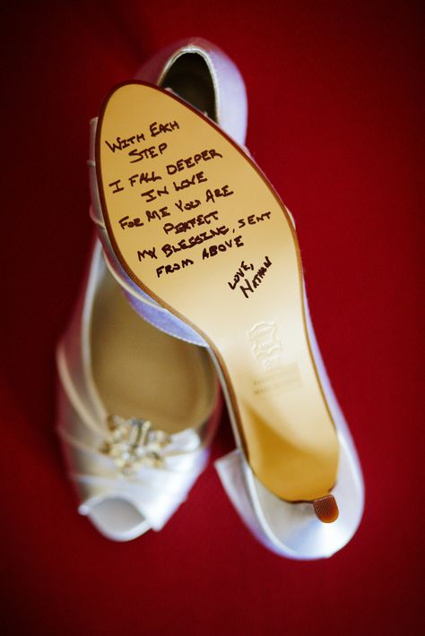 Wedding Shoes with Loving Sentiment | Spencer Special Events https://www.theknot.com/marketplace/spencer-special-events-bluffton-sc-531282 | Hopkins Studios https://www.theknot.com/marketplace/hopkins-studios-savannah-ga-601547 Creative Wedding Programs, Story Script, Hilton Head Island South Carolina, Wedding Messages, Bluffton Sc, Wedding Photoshoot Poses, Wedding Quotes, Shoes Wedding, Wedding Officiant