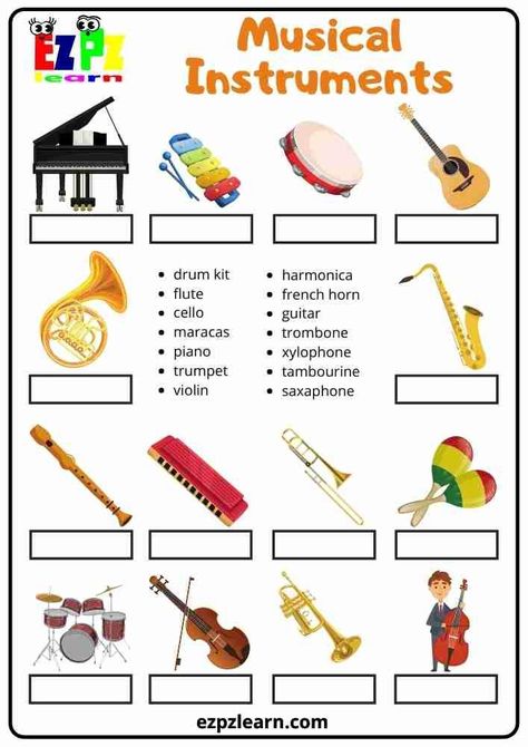 Free Printable Word Match Topic Musical Instruments Worksheet ESL Resource Musical Instrument Worksheet, Music Vocabulary Worksheet, Music Worksheets For Kids Printables, Business Letter Template, Matching Worksheets, Growth Mindset Posters, Worksheet For Kids, Esl Resources, Music Worksheets