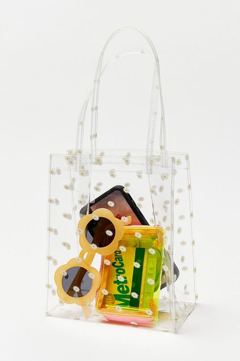 Printed Clear Mini Tote Bag | Urban Outfitters Transparent Bags, Pr Kit, Balloon Sleeve Cardigan, Pr Package, Canvas Bag Design, Clear Tote Bags, Diy Tote, Pvc Bag, Jelly Bag