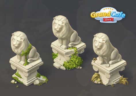 ArtStation - lion sculpture Lion Concept Art, Isometric Animals, Lion Character Design, Egypt Background, Cartoon Building, Monkey Statue, Props Concept, Silhouette People, 2d Game Art