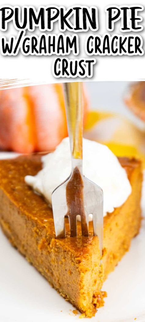 This easy pumpkin pie with graham cracker crust is the perfect addition to your holiday meal! Delicious creamy pumpkin filling compliments a graham cracker crust that adds a delightful crunch and a hint of sweetness to each bite. Pumpkin Pie In Graham Cracker Crust, Pumpkin Pie Graham Cracker Crust, Pie With Graham Cracker Crust, Pumpkin Filling, Pumpkin Treats, Graham Cracker Crust Pie, Easy Pumpkin Pie, Pumpkin Treat, Cracker Crust