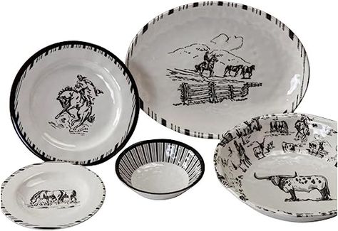 Desert Wildlife, Western Dinnerware, Grazing Cow, Breakfast Table Setting, Western Kitchen, Melamine Dinnerware Sets, Western Rustic, Melamine Bowls, Melamine Dinner Plates