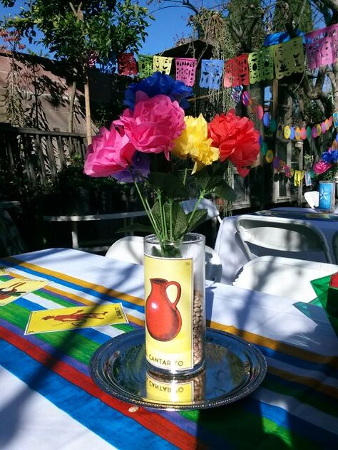 Loteria themed centerpiece xxv Loteria Party Ideas Decoration Mexican Fiesta, Encanto Theme Wedding, Mexican Theme Party Decorations Centerpieces, Loteria Party Centerpieces, Loteria Theme Party Centerpieces, Mexican Party Centerpiece Ideas Diy, Loteria Bridal Shower Ideas, Mexican Party Decorations Centerpieces, Mexican Birthday Centerpieces