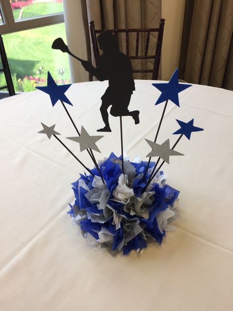 Track Table Decorations, Cross Country Decorations For Banquet, Field Hockey Banquet Centerpieces, Lacrosse Centerpiece Ideas, Lacrosse Banquet Centerpieces, Track Banquet Centerpieces, Track And Field Banquet Ideas, Cross Country Decorations, Field Hockey Party