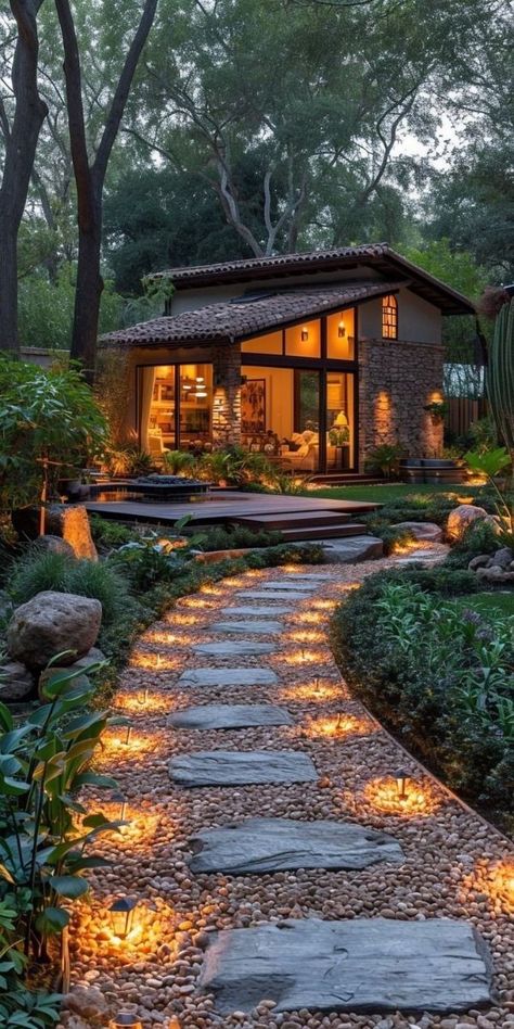 Front Yard Lighting, Earth Ships, Garden Pathways, Patio String Lights, Have Inspiration, Outdoor Decor Backyard, Backyard Garden Design, घर की सजावट, Garden Pathway