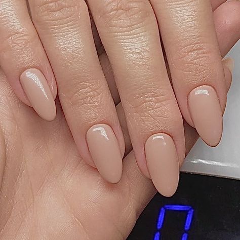 Polygel Nails Design Nude Color, Nude Almond Nails Short, Beige Color Nails, Almond Beige Nails, Nude Polygel Nails, Beige Almond Nails, Nude Simple Nails, Beige Nails Ideas, Nude Beige Nails