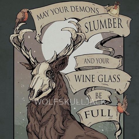 Michelle on Instagram: “May your demons slumber and your wine glass be full-  Seems this design is doing the rounds again this year and a lot of the time without…” Dark Christmas, Pagan Art, Merry Christmas To All, Winter Solstice, Seasons Greetings, Yule, Sale Poster, Deer, Witch