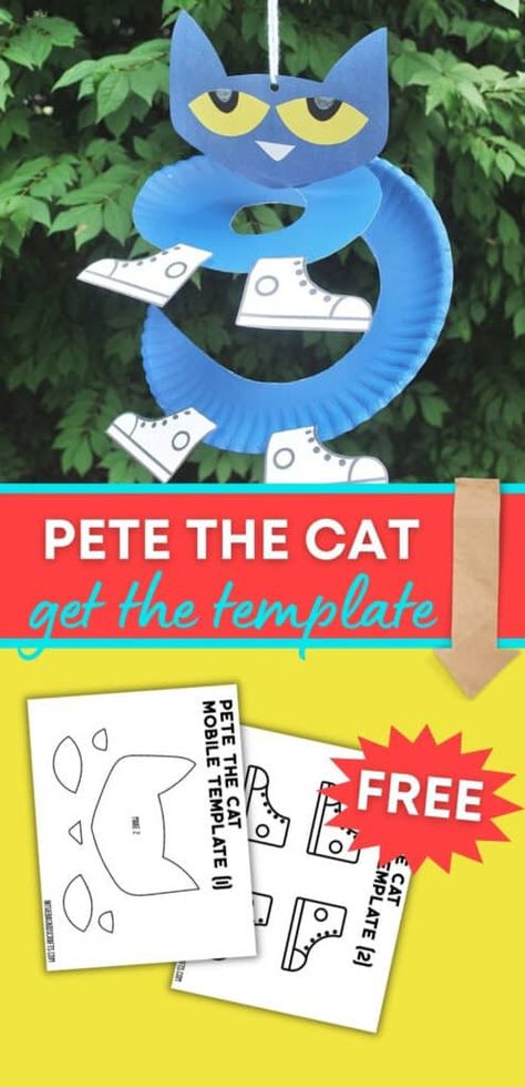 The perfect preschool or kindergarten craft...This Pete the Cat paper plate craft pairs great with the Pete the Cat I Love My White Shoes book. You can paint the paper plate blue or start with a blue party plate to make crafting even easier. Get the free Pete the Cat printable template too. Easy Pete The Cat Craft, Pete The Cat Art Project Kindergarten, P Is For Pete The Cat, Pete The Cat Book Activities, Pete Cat Craft, Free Pete The Cat Activities For Preschoolers, Pete The Cat And His White Shoes Activities, Pete The Car Crafts Preschool, Pete The Cat Theme Preschool