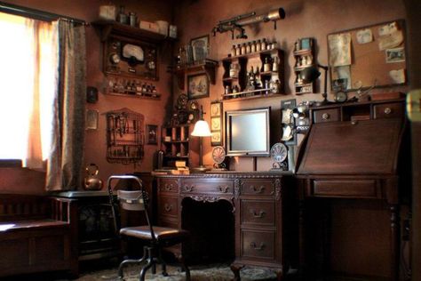 Steampunk Interior Design, Steampunk Office, Steampunk Room, Steampunk Rooms, Steampunk Bedroom, Steampunk Interior, Steampunk Home Decor, Steampunk Home, Vintage Bookshelf