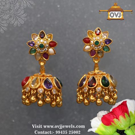 Navaratna Earrings Gold, Navratna Earrings, Navaratan Jewellery, Navratna Jewellery, Gold Buttalu, Indian Silver Jewellery, Gold Ideas, Gold Pendent, Bridal Jewellery Design