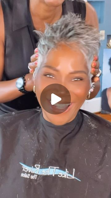 Najah Aziz on Instagram: "Can I upgrade you to grey? 😎  #najahongrey #liketheriversalon  #greyhair" Short Hair For African American Women, Gray To Platinum Hair, Platinum Grey Highlights On Dark Hair, Grey Hair With Highlights Over 50, Black Women Salt And Pepper Hair, Gray Hair Black Highlights, Short Natural Grey Hair Black Women, Long Salt And Pepper Hair Over 50, Gray Hair Color Ideas Over 50