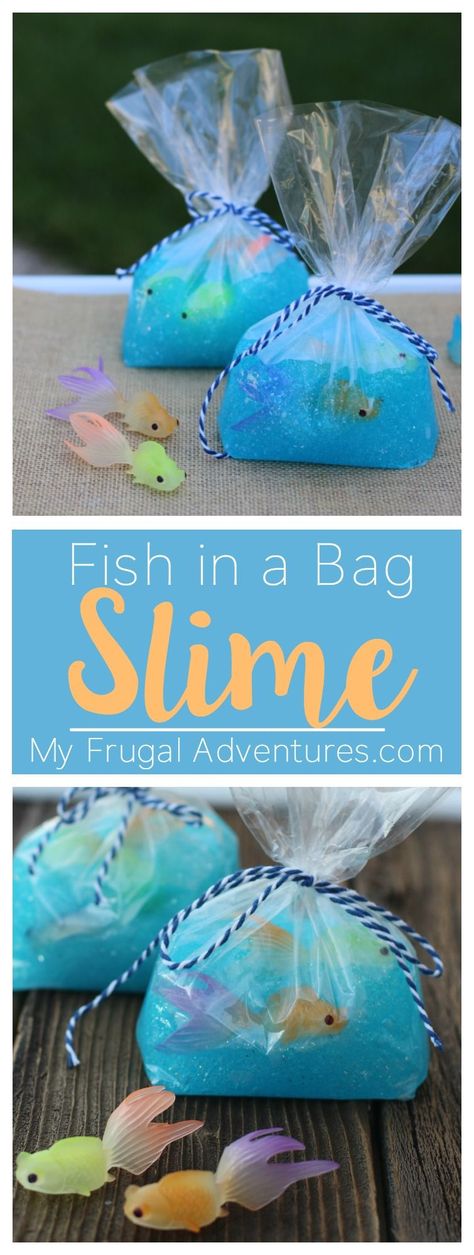 Such a fun children's craft!  Fish in a Bag slime.  Perfect for summer afternoons or rainy days. Vetenskapliga Experiment, School Fair, Diy Slime Recipe, Slime Party, How To Make Slime, Fish In A Bag, Slime Recipe, Diy Slime, Childrens Crafts