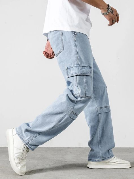 Men Baggy Outfit, Cargo Pants Men Outfit, Denim Cargo Pants Outfit, Cargo Outfit Men, Men Jogger Jeans, Pantalones Boyfriend, Cargo Pants Outfit Men, Baggy Outfits, Baggy Fashion