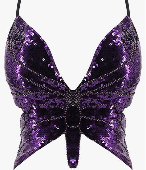 Vintage Belly Dance, Sparkly Sequin Top, Low Cut Tank Tops, Euphoria Clothing, Butterfly Crop Top, Sequin Butterfly, Butterfly Costume, Sparkly Top, Sequin Crop Top