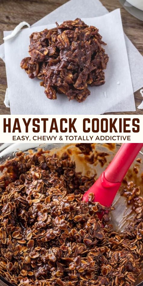 No-bake chocolate haystack cookies are chewy, delicious and totally addictive. Filled with cocoa, oats and coconut - these are just like you remember from childhood #haystack #cookies #oats #nobake #chocolate from Just So Tasty No Bake Cocoa Oatmeal Coconut Cookies, Unbaked Chocolate Oatmeal Coconut Cookies, Best Haystack Cookies No Bake, Healthy Haystack Cookies, Chocolate Coconut Haystacks, No Bake Chocolate Oatmeal Coconut Cookies, No Bake Haystacks, Hay Stack Cookies Recipes, Haystack Brownies