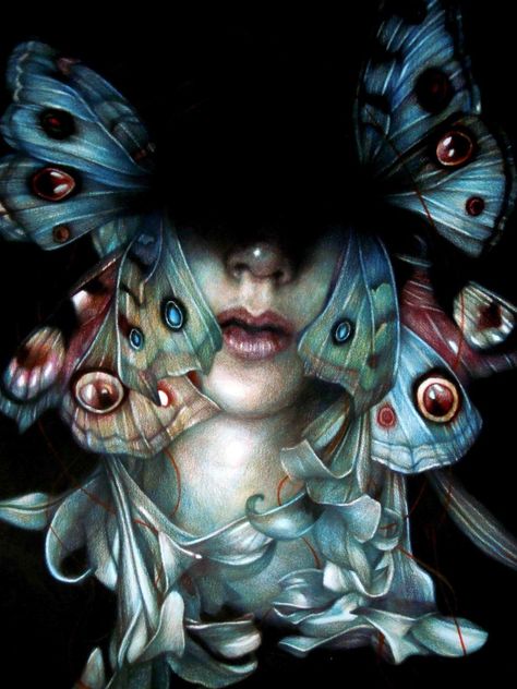 ARTIST: Marco Mazzoni – Blueyes&Butterflies Marco Mazzoni, Artist Ideas, Goth Art, Butterfly Kisses, Toned Paper, Gcse Art, A Level Art, Pop Surrealism, Coloured Pencils