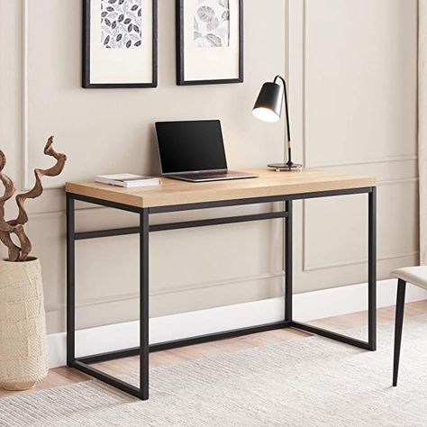 Walnut Computer Desk, Oak Computer Desk, Living Room Buffet, Wood And Metal Desk, Wood Office Desk, Wood Computer Desk, Industrial Style Lighting, Pc Table, Industrial Wood