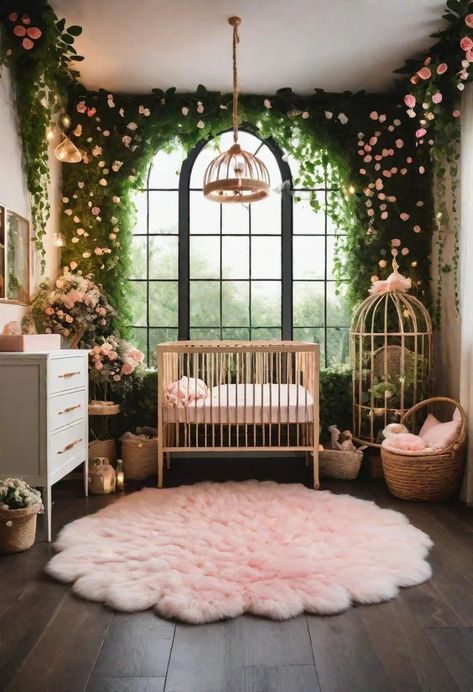 Baby Girl Nursery Forest Theme, Flower Garden Bedroom Ideas, The Secret Garden Nursery, Fairy Garden Nursery Baby Girl, Garden Of Eden Nursery Theme, Fairytale Toddler Room, Nursery Ideas Fairytale, Fairy Themed Nursery Girl, Woodland Fairy Nursery Theme