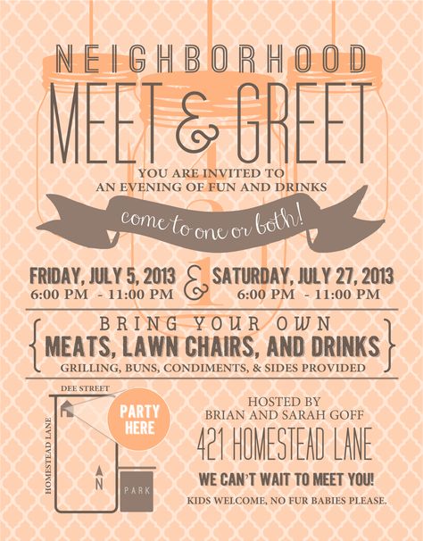 Neighborhood meet and greet invite Neighborhood Party Invitations, Neighborhood Ideas, Neighborhood Activities, Block Party Invitations, Neighborhood Block Party, Resident Events, Neighborhood Party, Apartment Marketing, Bbq Invitation