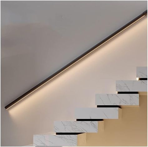 Amazon.com: LED Aluminum Handrail - Lighted Handrail = Wall Mounted Staircase Handrail - Hand Railing for Indoor Stairs - Safety Grab Handle (Color : Black, Size : 59"/1.5m) : Tools & Home Improvement Wall Mounted Stair Handrail, Stair Handle Design, Handrail On Wall, Handrail With Light, Stair Hand Railing Ideas, Stairs Handrail Ideas, Staircase Handle, Hand Rail Ideas, Stair Handle