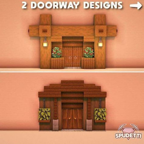 If you’re looking for things to build in Minecraft when you’re bored, I’ve put together a roundup of 32 cool build ideas. I’m sharing survival houses, mansions, castles, and more. This picture shows two front door designs. Minecraft Doorway, Minecraft Doorway Design, Doorway Design, Mansion Minecraft, Minecraft Welten, Case Minecraft, Minecraft Decoration, Rumah Minecraft Sederhana, Minecraft Houses Survival