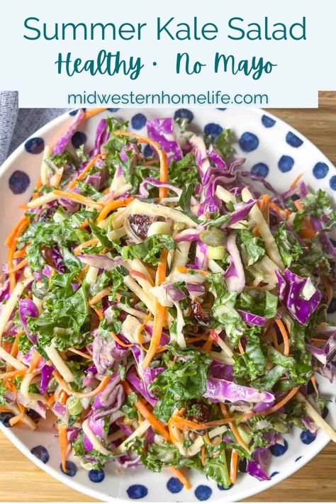 Kale apple slaw is the perfect summertime salad recipe. It’s fresh, healthy, and filled with colorful veggies, tart dried cranberries, and salty pepitas for added texture. The creamy, no-mayo dressing is sweet with just the right amount of tang. This summer kale salad stays crunchy a super long time, so you can make it ahead for your picnic or weekday lunches. #kalesalad #kalerecipes #coleslawrecipe #slawrecipes #appleslaw #kaleslaw #coleslawdressingrecipe #summersalads #summersaladrecipes Slaw No Mayo, Coleslaw Dressing Recipe, Summer Slaw, Coleslaw Recipes, Weekday Lunches, Kale Slaw, Mayo Dressing, Colorful Veggies, Summertime Salads