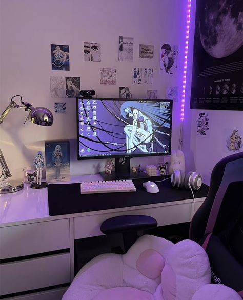 Alt Bedroom Ideas, Gaming Setup Bedroom, Dope Rooms, Aesthetic Gaming, Games Room Inspiration, Uni Room, Office Room Decor, Gaming Room Setup, Cute Room Ideas