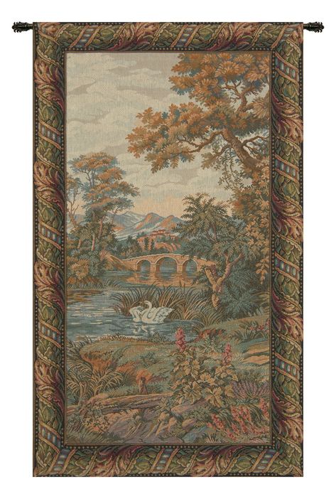 Swan in the Lake, Vertical is an Italian jacquard wall tapestry. This classical verdure scene displays a stunning view of swans on the lake amidst a verdant forest with a backdrop of the mountains and ancient ruins in the distance. * Rod/Tassels Attached in the product are not included.  Dimensions: 44x32 inch, 30x18 inch  Composition: 80% Cotton, 20% Viscose and Polyester blend.  Origin: Woven in Italy  Finish: Backed with lining and tunnel for easy hanging  Check out our other Related Products: https://www.etsy.com/listing/946441580 https://www.etsy.com/listing/958212728  SKU: CHF-304-417, CHF-304-418 Tapestry Landscape, European Wall, Firm Pillows, Tapestry Cushion, Tapestry Wall Art, Lake Art, Lake Landscape, Landscape Wall, By Charlotte