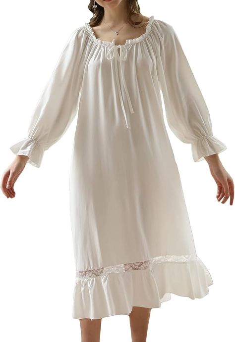 Lu's Chic Women's Victorian Nightgown 100 Cotton Pajama Dress Old Fashioned Sleeping Gowns Long Sleeve Sleepwear Loungewear Princess Cute Vintage Soft Lace Night Nightwear Dainty Luxury White X-Large at Amazon Women’s Clothing store Dress Old Fashioned, Gowns Long Sleeve, Women Nightwear Dresses, House Spa, Nightgown Long, Sleeping Gown, Victorian Nightgown, Nightwear Dress, Friends Girl