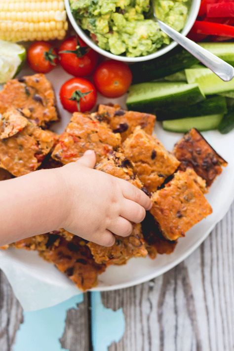 Mexican lentil bake. Packed with veggies. High protein, finger food. Great for BLW (baby led weaning) and great for the lunch box. Lentils Sweet Potato, Lentil Bake, Lentils Beans, Healthy Protein Snacks, Quick Vegetarian Meals, Lunchbox Ideas, Lentil Recipes, Led Weaning, Protein Snacks