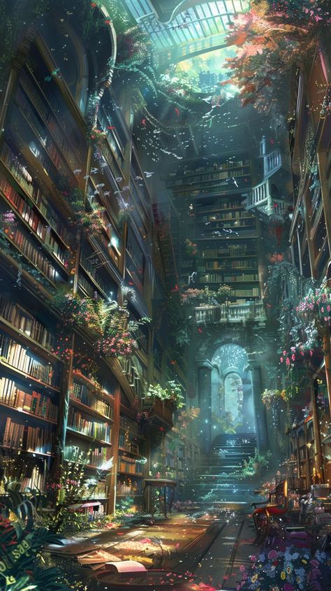 Follow me for more bookish art #library #libraryaesthetic #fantasylibrary #libraryart Fantasy Library, Airship Art, Space Anime, Illusion Photos, Ancient Library, Bookish Art, Library Aesthetic, Dreamy Artwork, Library Art