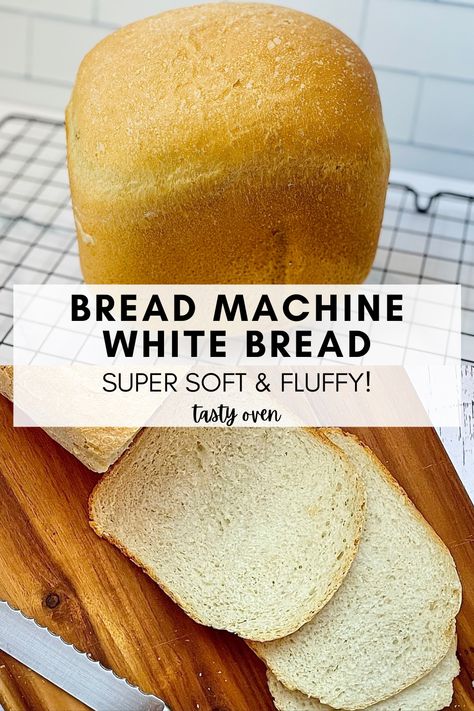 homemade bread machine white bread in a full loaf and sliced into pieces. Basic White Bread Recipe For Breadmaker, Sandwich Bread Maker Recipe, Bread Maker Loaf, Easy Bread Maker Recipes Simple, White Sandwich Bread Machine, 2.5 Lb Bread Machine Recipe, Homemade Bread Machine Recipes Easy, Best Bread In Bread Machine, Easy White Bread Recipe For Bread Machine