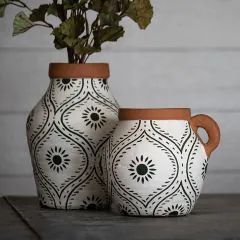 Antique Vases, Urns, Jars & Bottles | Antique Farmhouse Vase Clay, Painted Floral Pattern, Painted Earth, Terracotta Vase, Pottery Painting Designs, Art Animation, Hand Painted Vases, Floral Pattern Design, Clay Vase