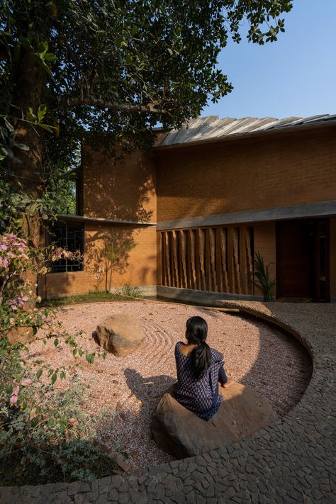 A sustainable family home in Kerala that pays homage to Laurie Baker | Architectural Digest India Indian Plants, Jackfruit Tree, Jack Fruit, Perspective Photos, Rammed Earth Wall, India Architecture, Japanese Zen Garden, Tree Growing, Kerala Houses