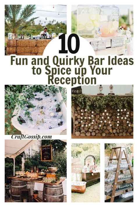 10 Fun and Quirky Bar Ideas to Spice up Your Reception – DIY Weddings Reception Drink Station, Beer Garden Wedding, Money Roses, Outdoor Wedding Bar, Money Rose Bouquet, Diy Wedding Bar, Cocktail Bar Set, Wedding Bar Decor, Bar Wedding Reception