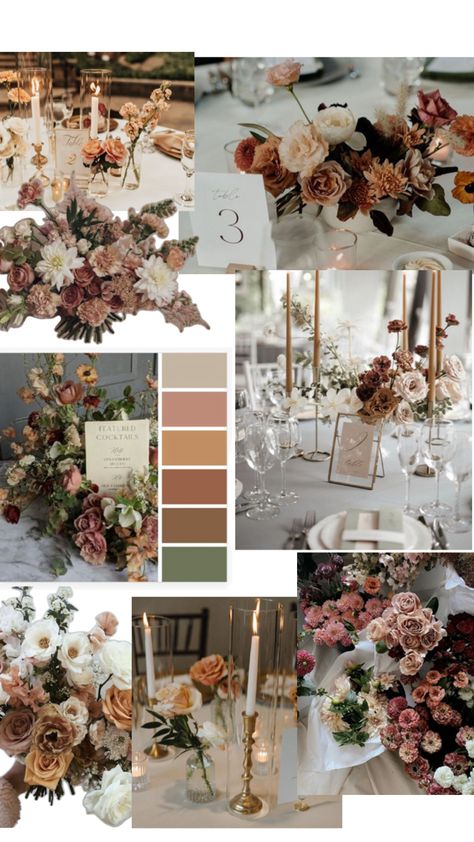 Wedding Ideas Brown Color Schemes, Earth Tone Wedding Theme Decor, Muted Tones Wedding, Cool Toned Wedding Colour Palettes, Muted Earth Tones Wedding, 2025 Fall Wedding Colors, Early November Wedding, Dark Mauve Wedding Color Pallets, Moody Color Palette Wedding