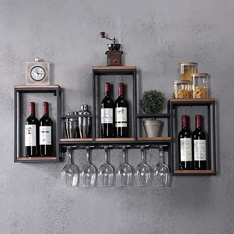 Wall Mounted Wine Rack Wood, White Wine Rack, Wall Hanging Wine Rack, Wine Bottle Shelf, Wine Bottle Display, Wine Glass Storage, Bar A Vin, Wall Mounted Bar, Hanging Wine Rack