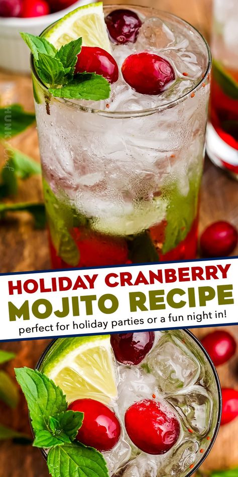 Cranberry Mojito, Alcoholic Drinks Vodka, Mojito Recipe Pitcher, Kahlua Drinks, Cranberry Simple Syrup, Drinks Vodka, Christmas Drinks Recipes, Mojito Cocktail, Mojito Recipe